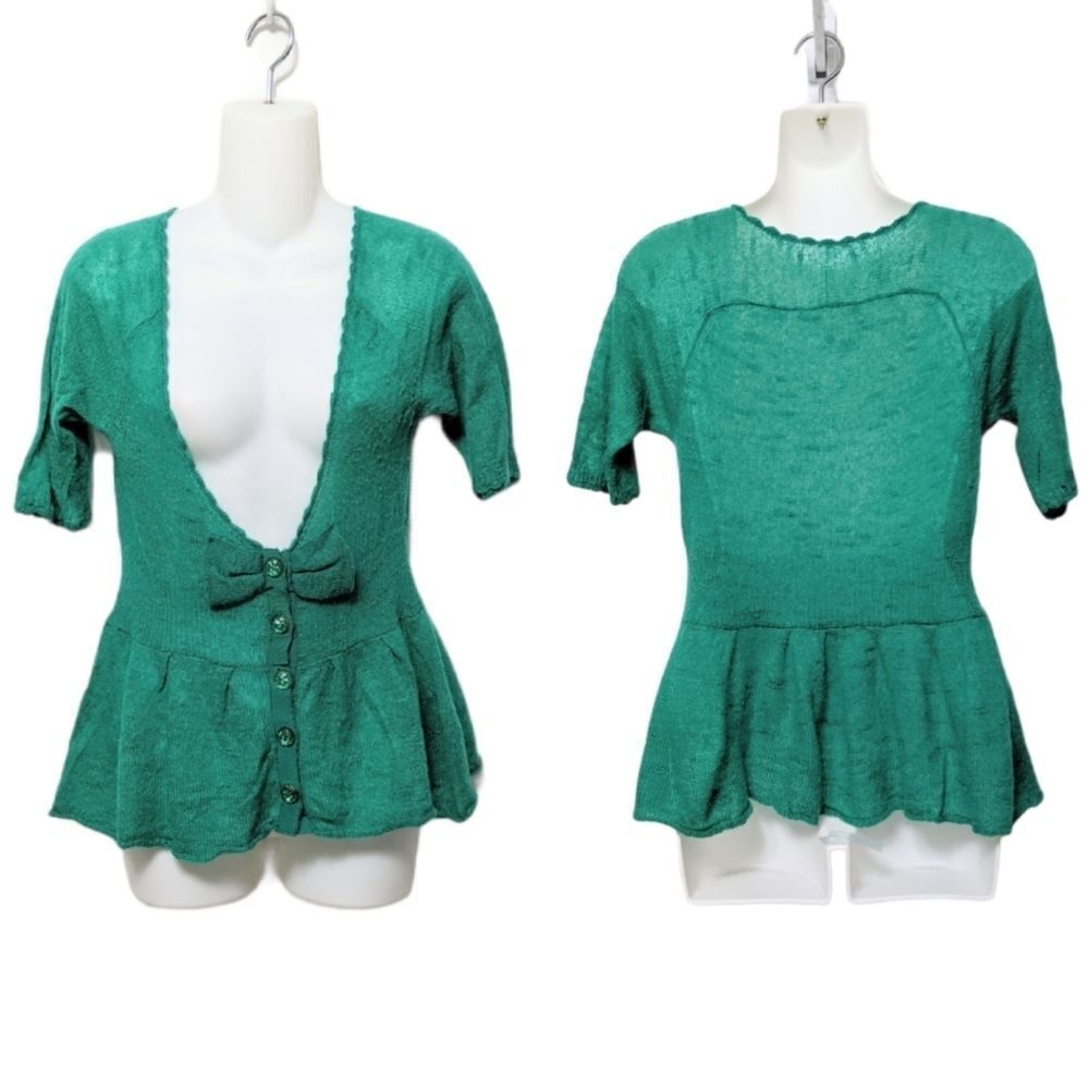 Anthropologie KNITTED & KNOTTED Mohair Blend Bow Peplum Sweater S